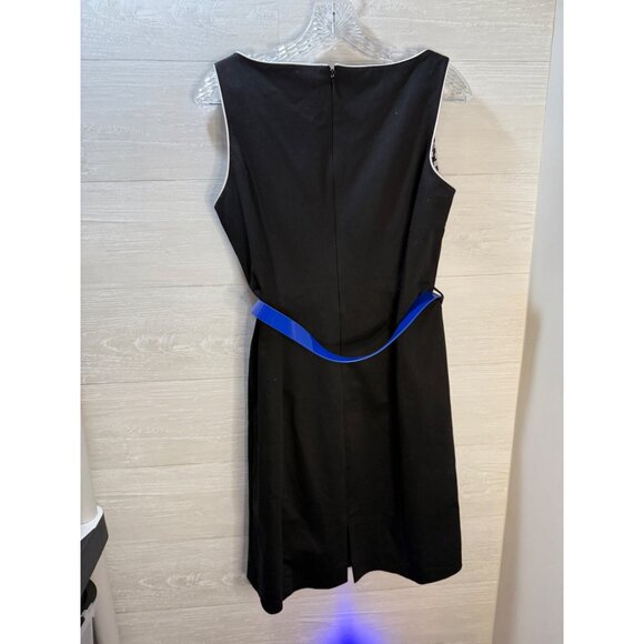 Tahari Arthur S. Levine Black Sleeveless Sheath Dress 8P With Blue Belt & Hounds - Picture 5 of 6